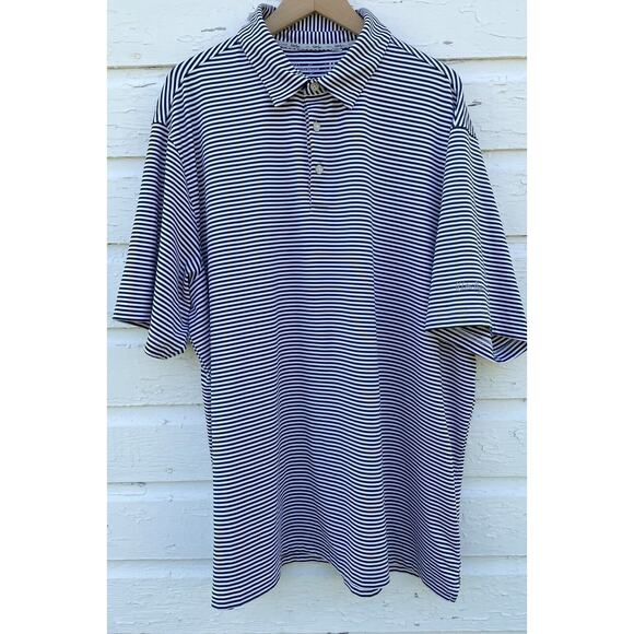 Walter Hagen 11 Majors Golf Polo Mens XXL Blue Stripe Stretch Coastal Nautical - Picture 1 of 5